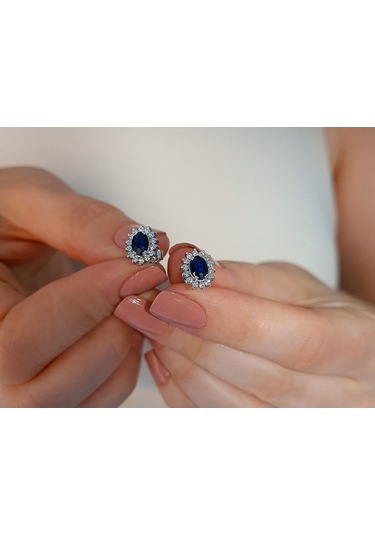 Sirius Pırlanta Oval Safir Taşlı Anturaj Küpe 0804E0128