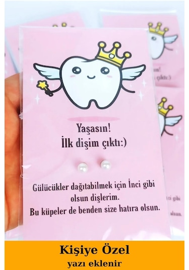 20 Adet Pembe Kartlı Diş Buğdayı Hediye İnci Küpe - Kuşe Kartlı Krem
