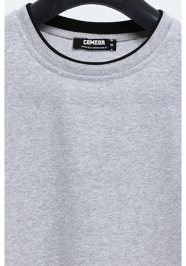 Comeor Çift Bisiklet Yaka Baskı Detaylı Standart Fit Erkek Sweatshirt Gri 001 Comeor Çift Bisiklet Yaka Baskı Detaylı Standart Fit Erkek Sweatshirt Gri 001