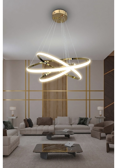 3'lü Çember Led Avize - - Kumandalı / Siyah Siyah