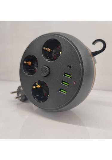 Wınboss 3395 Akım Korumalı Makaralı 2m Kablolu 3 Prizli 3 Usb 1 Type-c Priz 2m