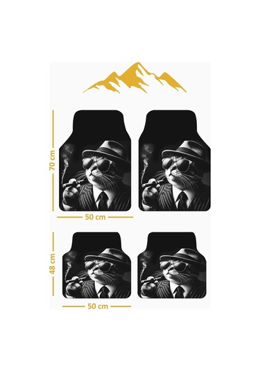 Kedi Desenli Premium Dot Tabanlı 4 Lü Araba Paspası Takımı Aps0001