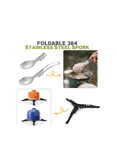 Neevoyu Ds101 Yeşil Kamp Mutfak Seti: Çadırcılar İçin 1-2 Kişilik Çelik Tencere, Fritöz, Katlanabilir Ocak Ve Kahve Bardağı Yeşil