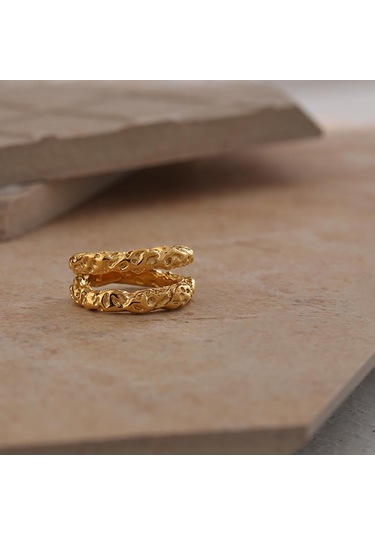 Eetit Paslanmaz Çelik Yuvarlak Yüzükler Kadınlar Için Altın Doku Metal Bildirimi Trendy Takı Hediye Altın