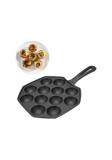 Symbee 12 Gözlü Dökme Demir Takoyaki Tavası - Yapışmaz, Sağlıklı Ve Uzun Ömürlü Siyah