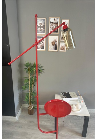 Windy Kırmızı Gövde Bal Rengi Cam Lambader Tepsili Makas Gövde Modern Oturma Odası Natural