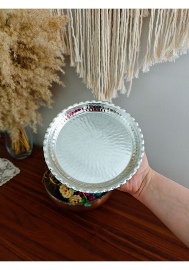 Modabakir Bakır Servis Tabak, Künefe Tepsi 18 Cm Model:4653987p Gri