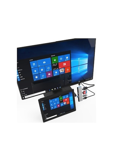 Surface Pro 7 Hdmı Çevirici Usb Çoklayıcı 4K Usb-C Çevirici-Gümüş