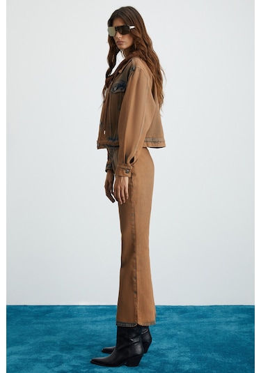 Marquesha Kadın Wild Vintage Kahverengi Crop Ceket