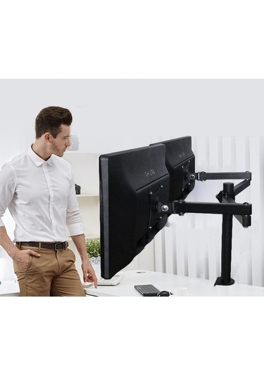 Trendooze Tv Tutucu Triline Monıtör Masa Led Lcd Hareketli Full Çelik 2li Tn