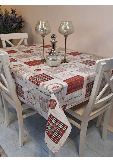Yeni Yıl Desenli Elyaflı Pvc Masa Örtüsü Silinebilir Ve Su Geçirmez Muşamba Fnt1224 Çok Renkli