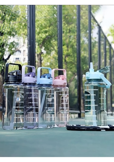 Motivasyonel Su Matarası 2 L Pipetli Mavi