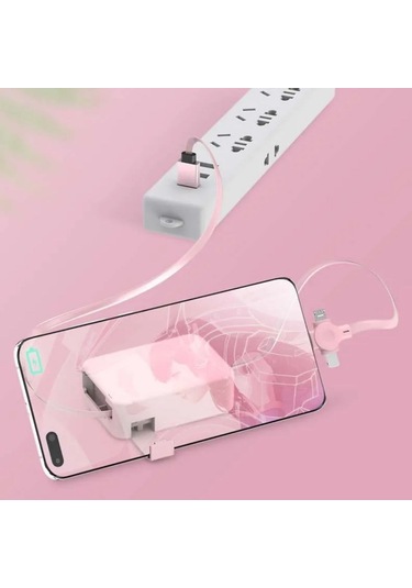 Buffer Cep Tipi Telefon Tutuculu Makaralı Uzayıp Kısalabilen 3'ü 1 Arada Usb Şarj Kablosu Çok Renkli