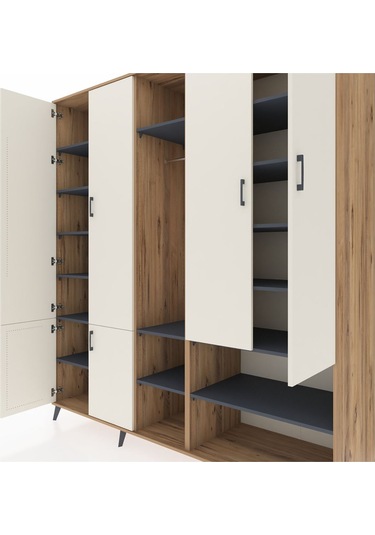 Kronos Dolap 15 Raflı 5 Kapaklı Tek Askılı 220x59x243 Çam-aytaşı/antrasit Aytası/antrasıt