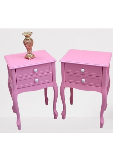 Komodin 2adet 90358 Klasik Kayın Aslan Ayak Parlak Pembe Lake Çift Çekmece Elyapım