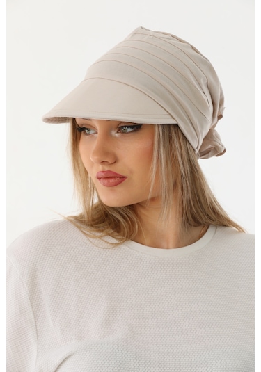 Safari Bağlamalı Bej Siperli Bandana Vizör Bej