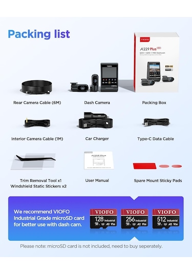 Viofo A229 Plus 3 Kameralı Ön-iç-arka 2k+2k+1080p Hdr Sony Starvi