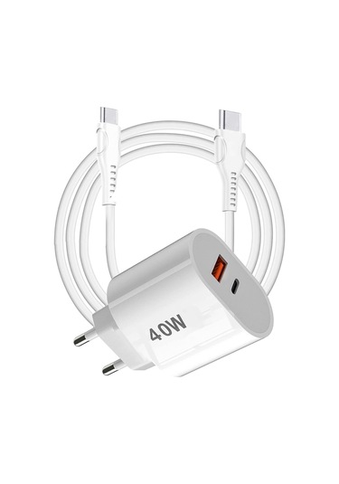 Tonex 40w Usb-a + Type-c 2x Çıkışlı Type-c To Type-c Kablolu Şarj Aleti Beyaz