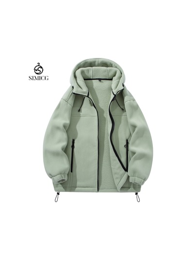 Avrupa Beden Erkek Sonbahar/kış Polar Kapüşonlu Ceket Yeşil