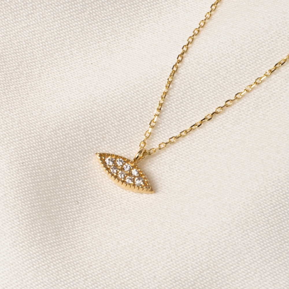 Gümüş Kolye - Mekik Taşlı Tasarım 925 Ayar Gümüş Kolye Sarı