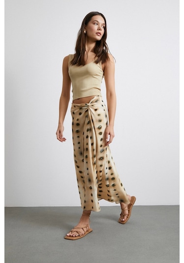 Düğüm Detaylı Etek Ekru Ekru