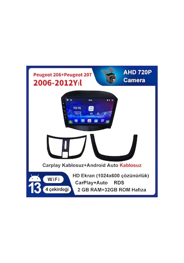 Peugeot-206+ Ve Peugeot-207 2006-2012yıl Carplay 9inç 2/32gb