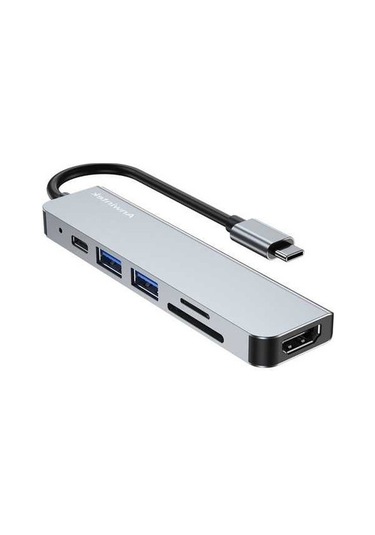 Pazly Anwintek 6-in-1 Type-c Hub, 4k 30hz Yansıtma, Sd/tf, Usb 2.0/3.0, 640mb/s, Pd 87w Şarj, Gri