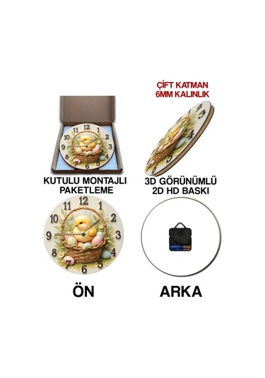 Sevimli Civcivli Sepet Tasarımlı Mdf Duvar Saati 33 Cm Sdw328 Renkli