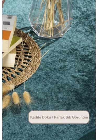 Elart Kadife Masa Örtüsü Dikdörtgen 150x220 Cm Petrol Petrol