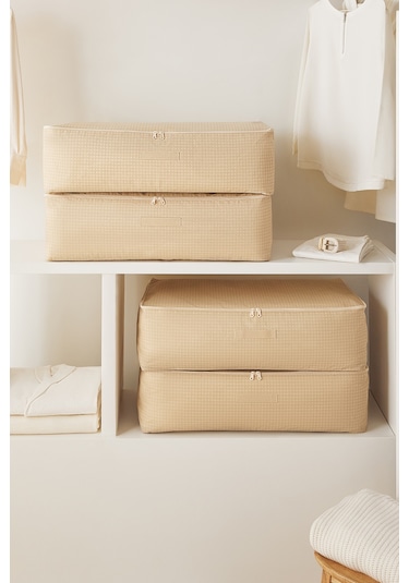 Home Wave 4'lü Mega Boy Bej Pötikare Baza Altı Hurç Set 74 x 46 x 22 cm