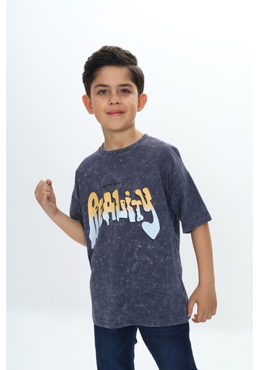 Toontoy Erkek Çocuk Reality Baskılı Tişört Füme