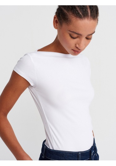 Dilvin 31855 Kayık Yaka T-shirt-beyaz Beyaz