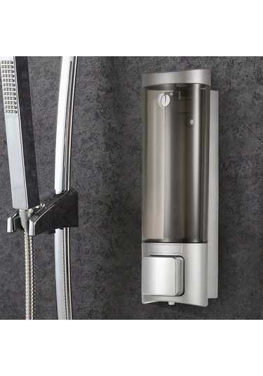 Vkemall Duvar Tipi Tek Başlı El Sabunu Dağıtıcısı - Manuel Tuşlu, 200ml, Gümüş Renk, Delme/yapıştırma Montajı, Şeffaf Gövde, Ev/ofis/banyo Kullanıma Uygun Gümüş