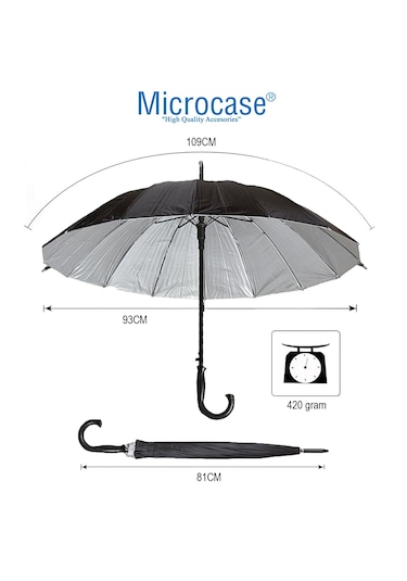 Microcase Unisex16 Telli Rüzgara Dayanıklı Su Geçirmez Baston Şemsiye