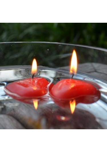 24 Lü Kırmızı Suda Yüzen Kalp Mum Kirmızı