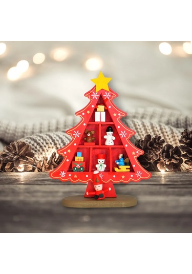 Yılbaşı Ahşap Kırmızı Çam Ağacı 18cm
