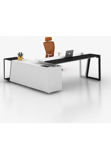 Dila Siyah Beyaz Metal Yönetici Çalışma Masası 200x180