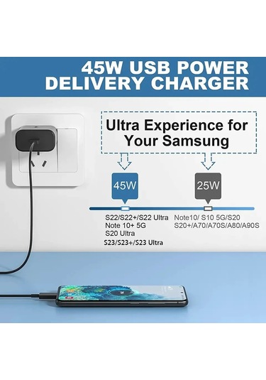 Samsung Uyumlu İçin 45w Hızlı Şarj Usb C Şarj Pd Hızlı Şarj 3.0 Duvar Şarj İçin Galaxy Eu 1m And Cable