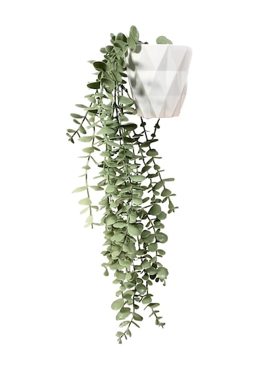 Lilac Home Elmas Beyaz Saksıda Pastel Yeşili Okaliptus Sarkıtı Yapay Çiçek