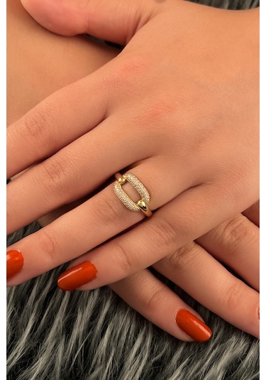 Fiyonk Kuyumculuk 14 Ayar Altın Taşlı Oval Dikdörtgen Yüzük 001