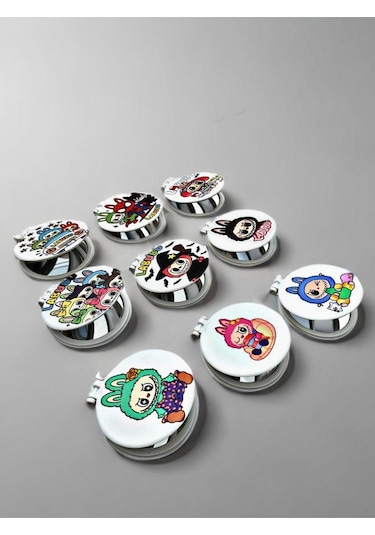 Labubu Baskılı Plastik El Aynası. Çap: 9cm. Çift Taraflı Ayna. Çok Renkli