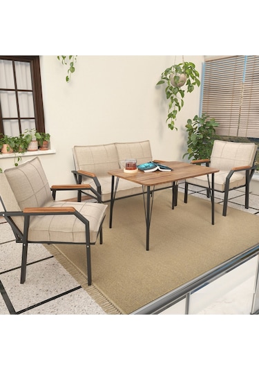 Mygusi Hayal Balkon, Bahçe, Cafe, Teras - Metal Kanepe Koltuk Takımı - 2+1+1 Masali Krem