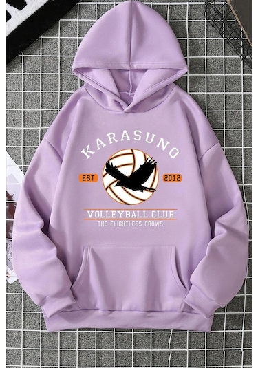 Karasuno Baskılı Sweatshirt Lila