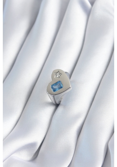 Pirinç Gümüş Renk Kalp Model Yıldız Zirkon Taş Detay Kadın Yüzük