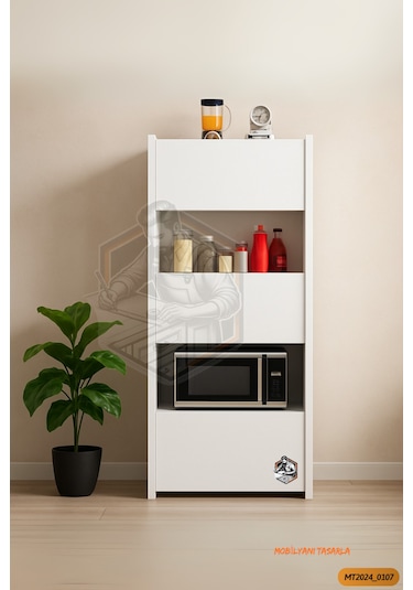 Tamamı Mdf Çok Amaçlı 3 Kapaklı Açık Raflı Mini Fırın Dolabı
