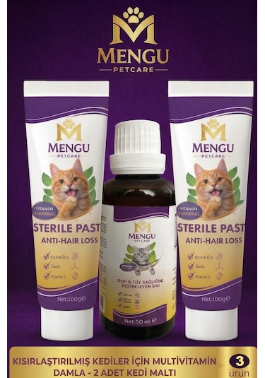 Kediler İçin B Complex Damla 50ml 1 Adet - Taurinli Kedi Maltı 100gr 2 Adet - Set