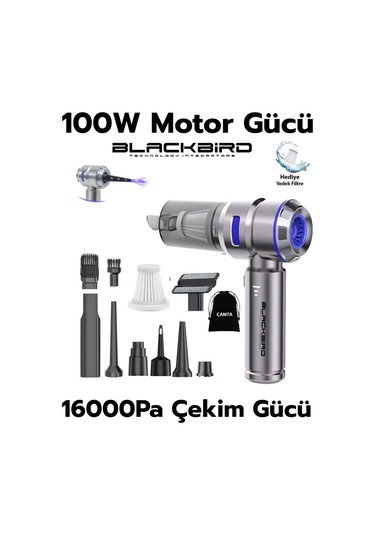 Blackbird Mk-5803 16000pa Kablosuz Araç Süpürgesi 3 Kademeli Güç Şarjlı El Süpürgesi