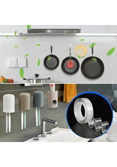 Willowhaven Şeffaf Nano Bant Yıkanabilir Yeniden Kullanılabilir 16ft 3cm Çift Taraflı