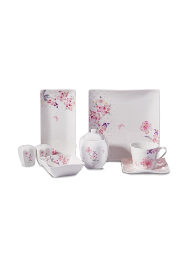 Korkmaz A8583 Link Collection 28 Parça Kare Kahvaltı Takımı Beyaz - Pembe