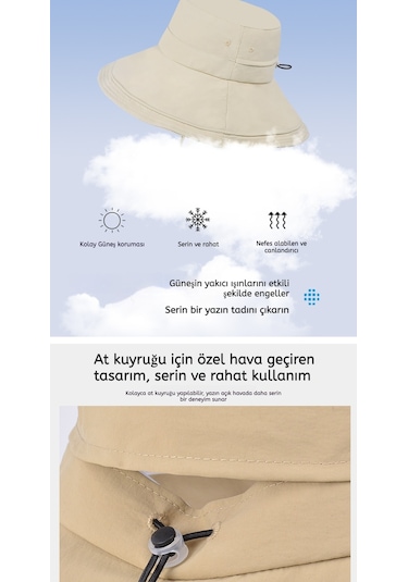 Snapbuy Bahar Ve Yaz Ayları İçin Su Geçirmez, Hızlı Kuruyan, At Kuyruğu Boşluklu, Geniş Kenarlı Şapka Yeşil